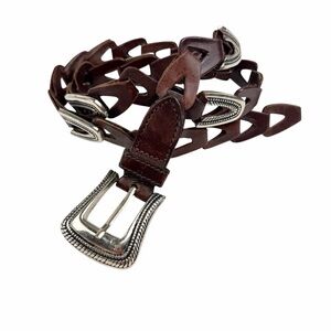 Vintage Capezio Genuine Leather Brown Woven Belt Silver Accents Size M/L